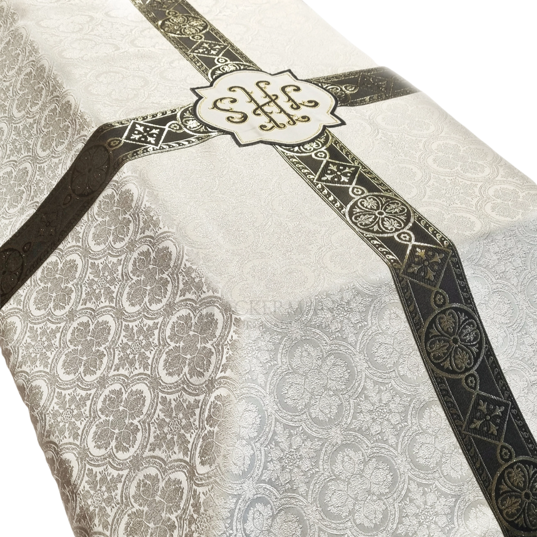 Funeral Vestment Set – Cope, Chasuble & Funeral Pall (Cream with Woven Orphreys)