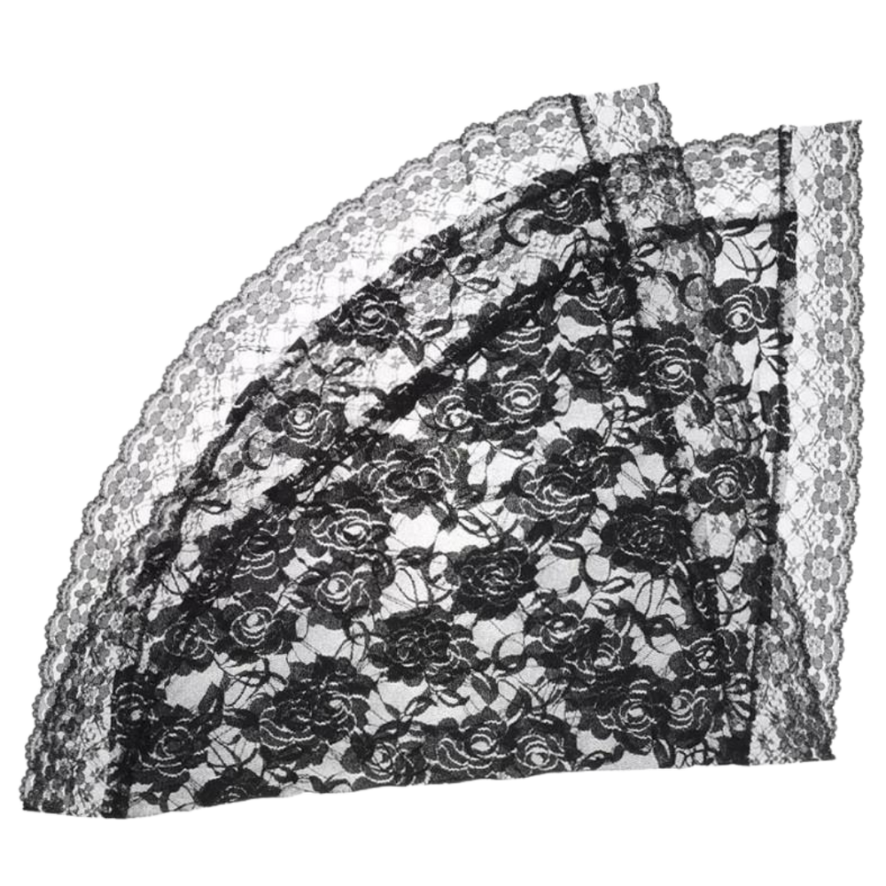 Embroidered Mantilla Veil with Lace - Black or White (50 x 90 cm)