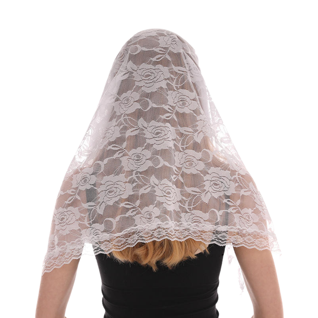 Circular Arc Floral Lace Mantilla Veil - Black or White (85 x 57 cm)
