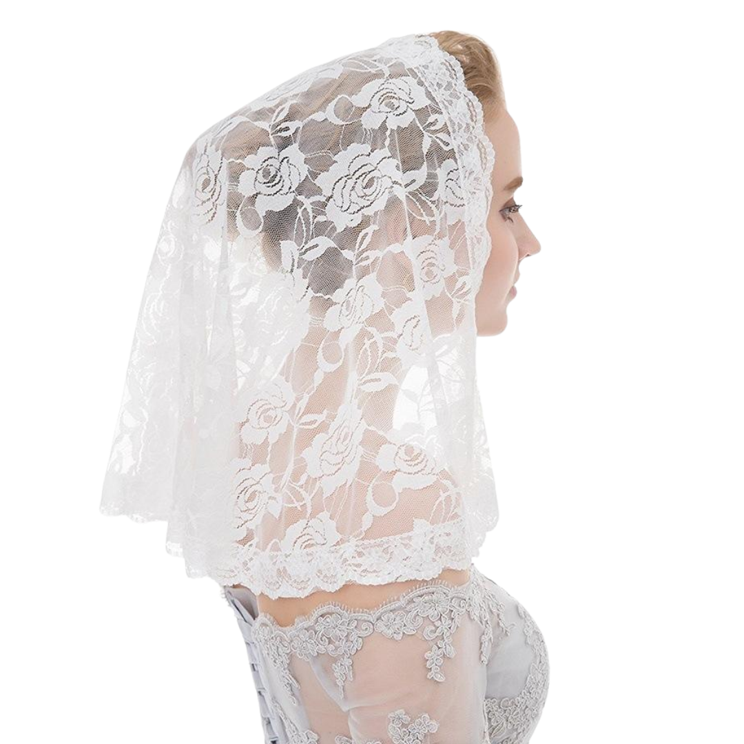 Floral Lace Mantilla Veil - Black or White (80 x 58 cm)