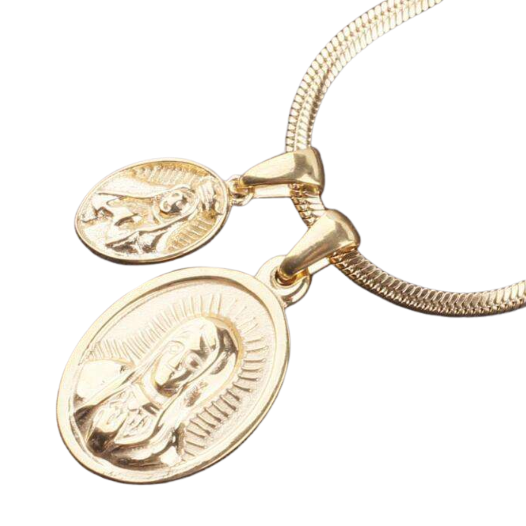 Virgin Mary Double Pendant Necklace – 18K Gold-Plated (60cm chain)