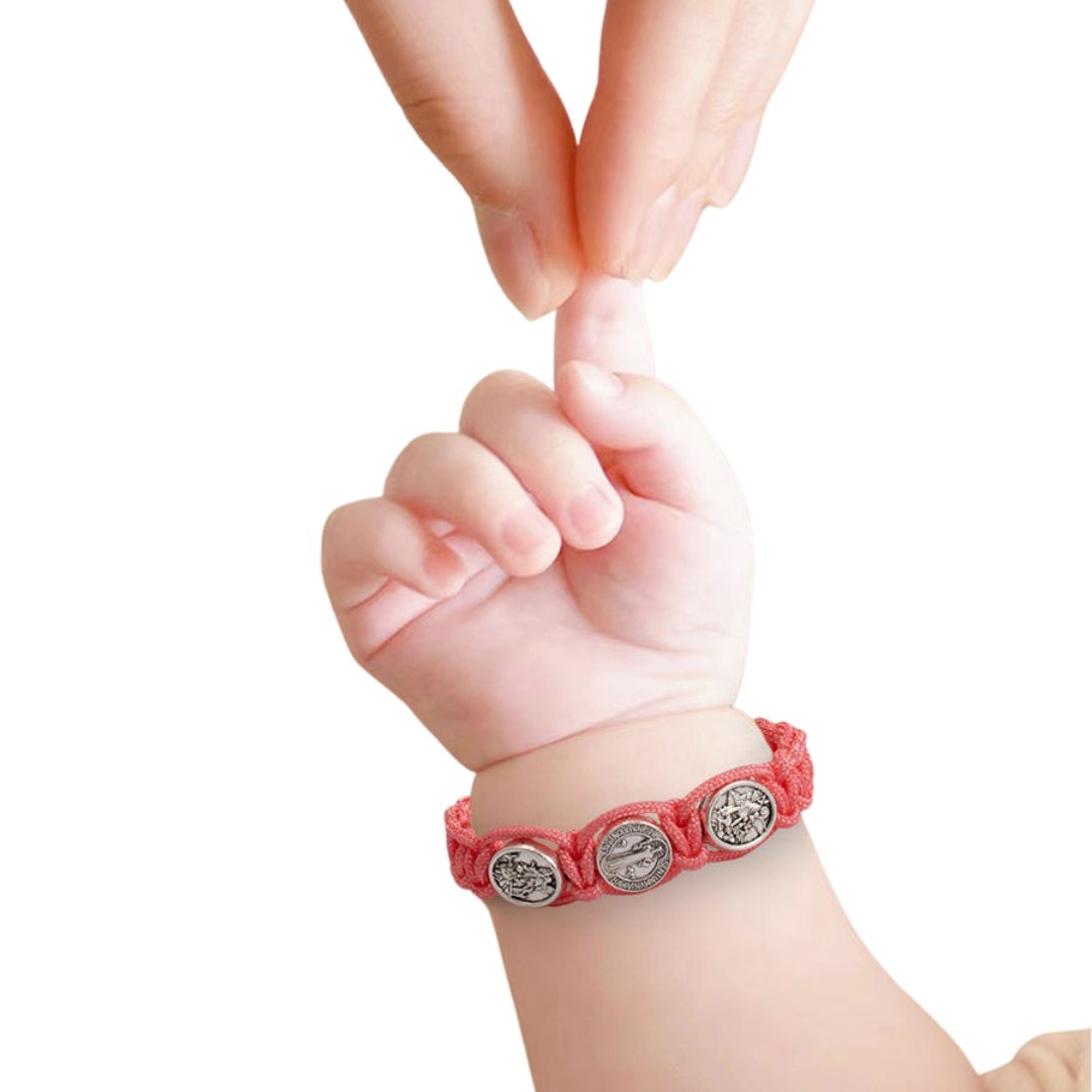 St. Benedict Pink Cord Baby Bracelet - Pink