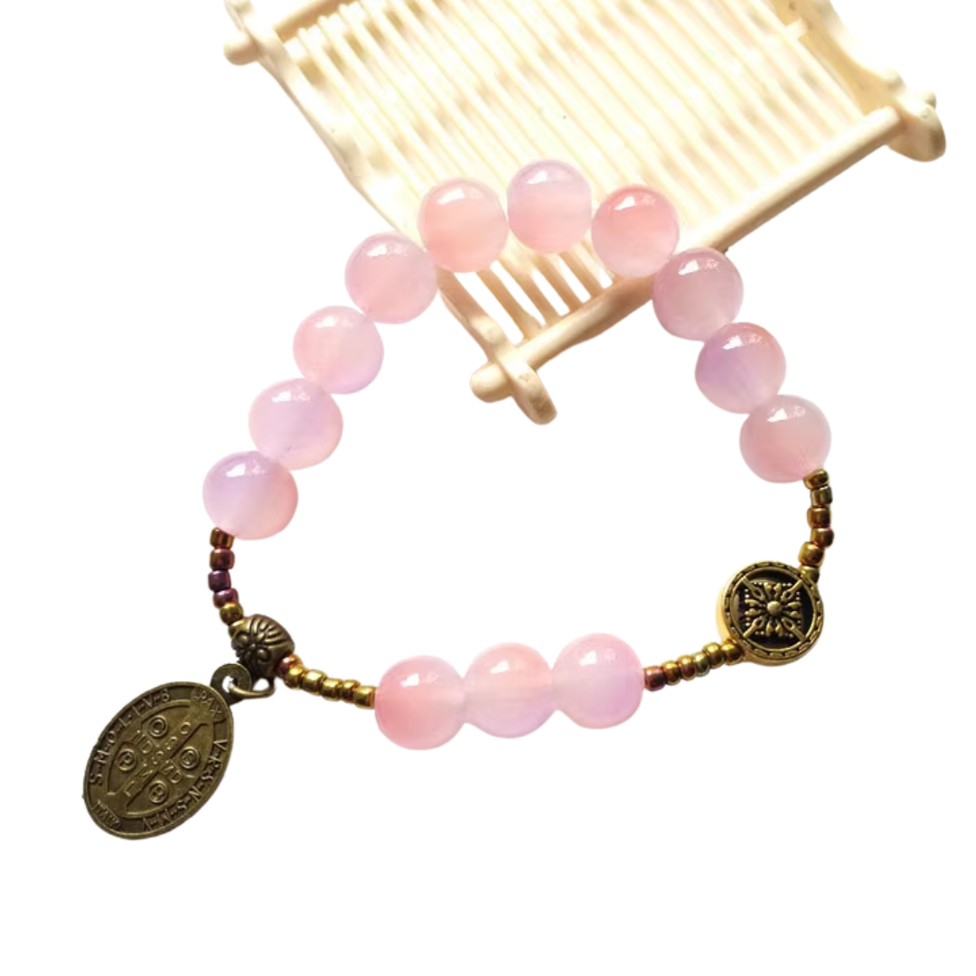 Pink St. Benedict Beaded Rosary Bracelet