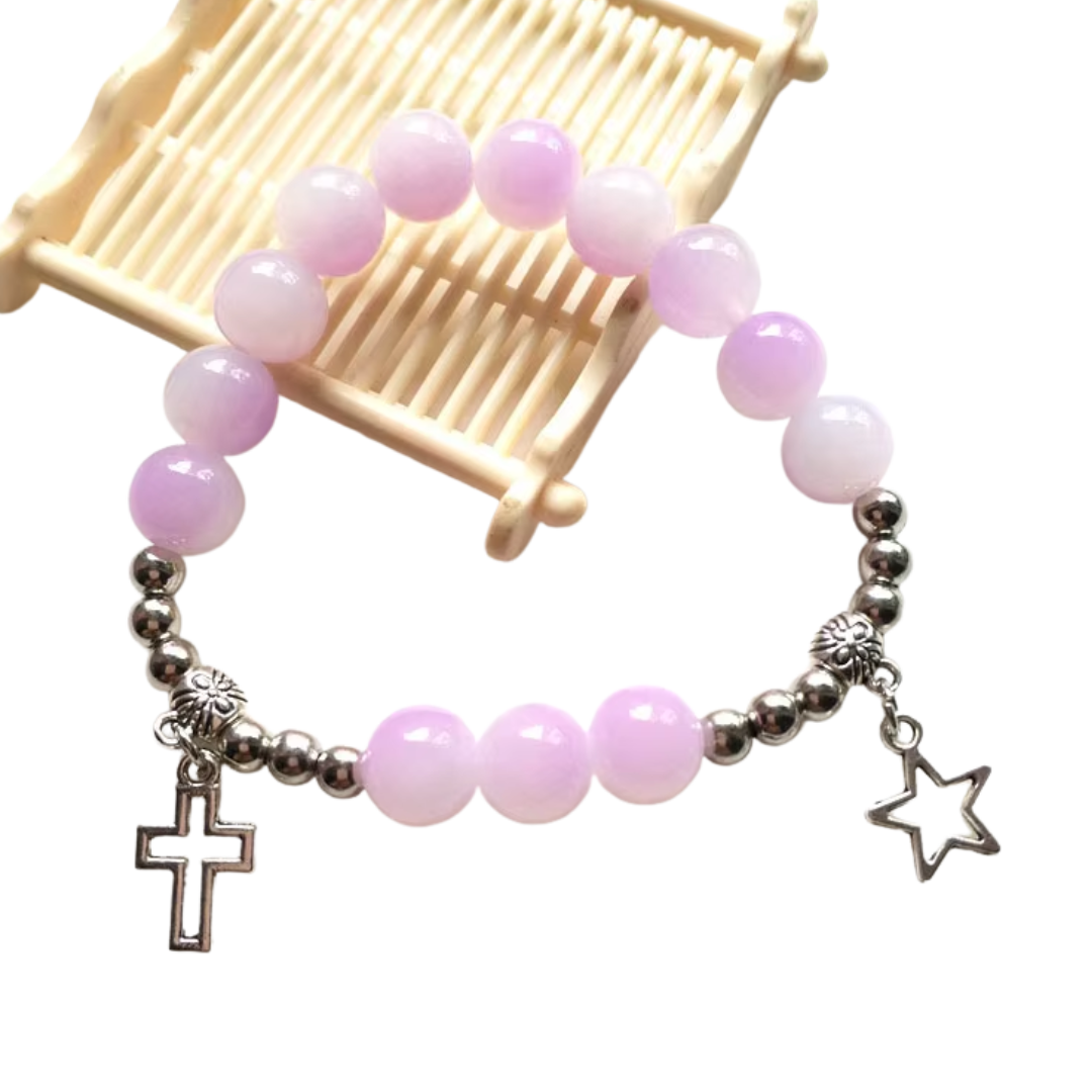 Lilac Beaded Crucifix Rosary Bracelet