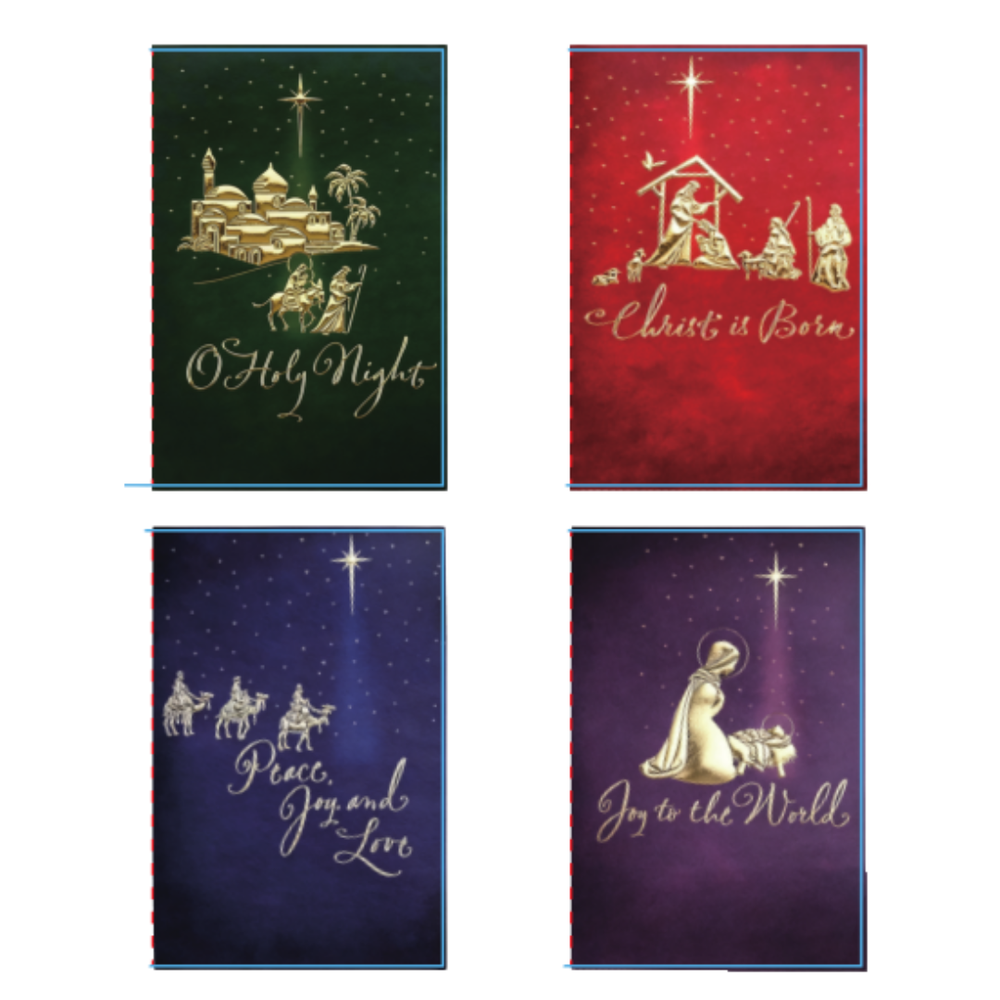 Christian Deluxe Christmas Cards Set – 4 Pack, Gold Foil-Embossed