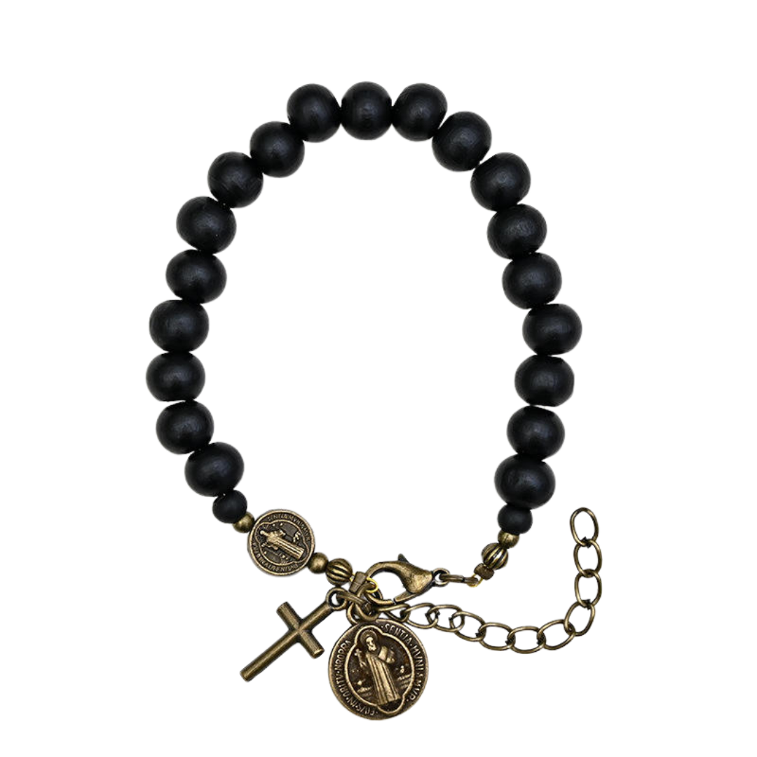 Saint Benedict Black Wooden Bead Bracelet