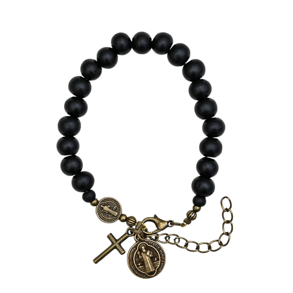 Saint Benedict Black Wooden Bead Bracelet
