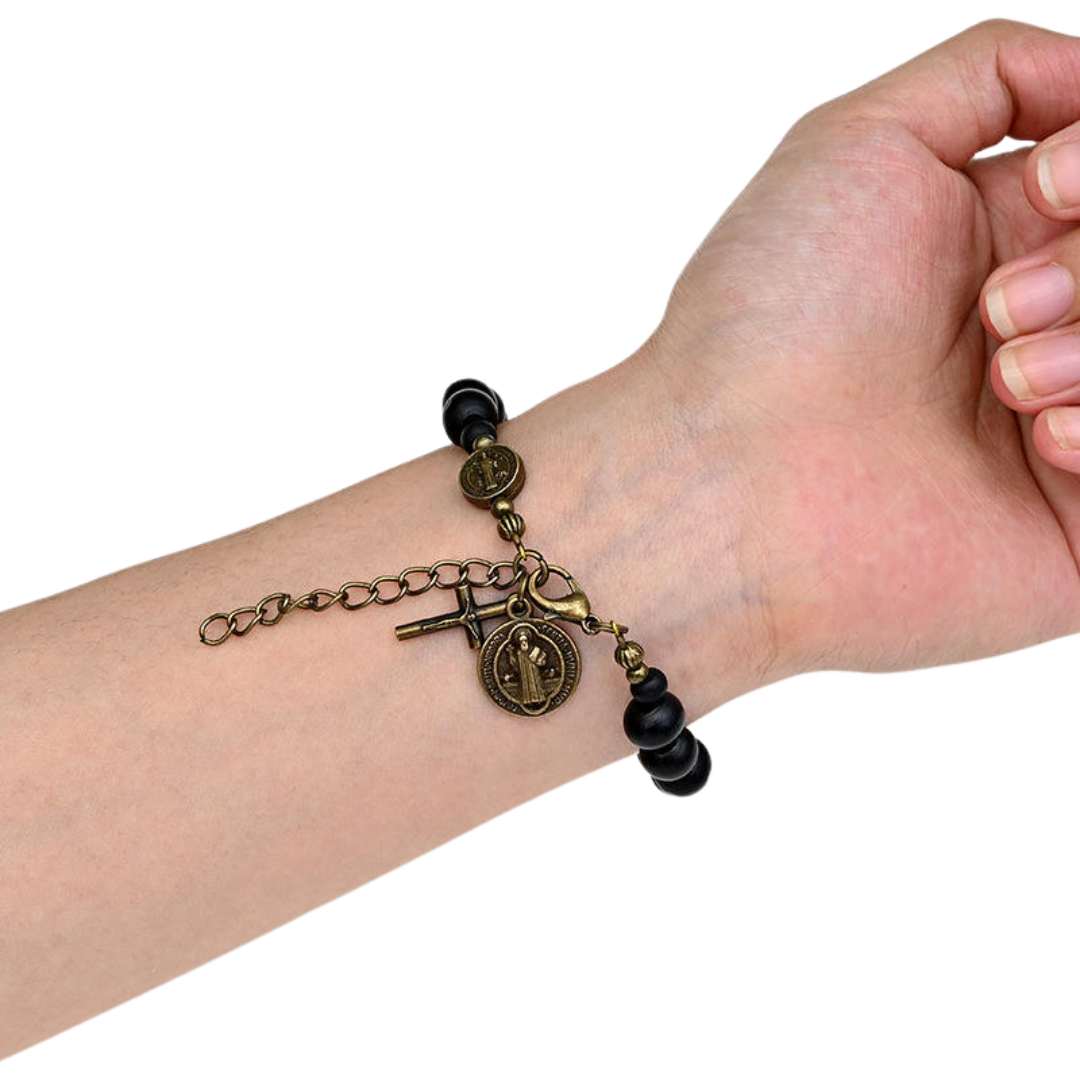 Saint Benedict Black Wooden Bead Bracelet