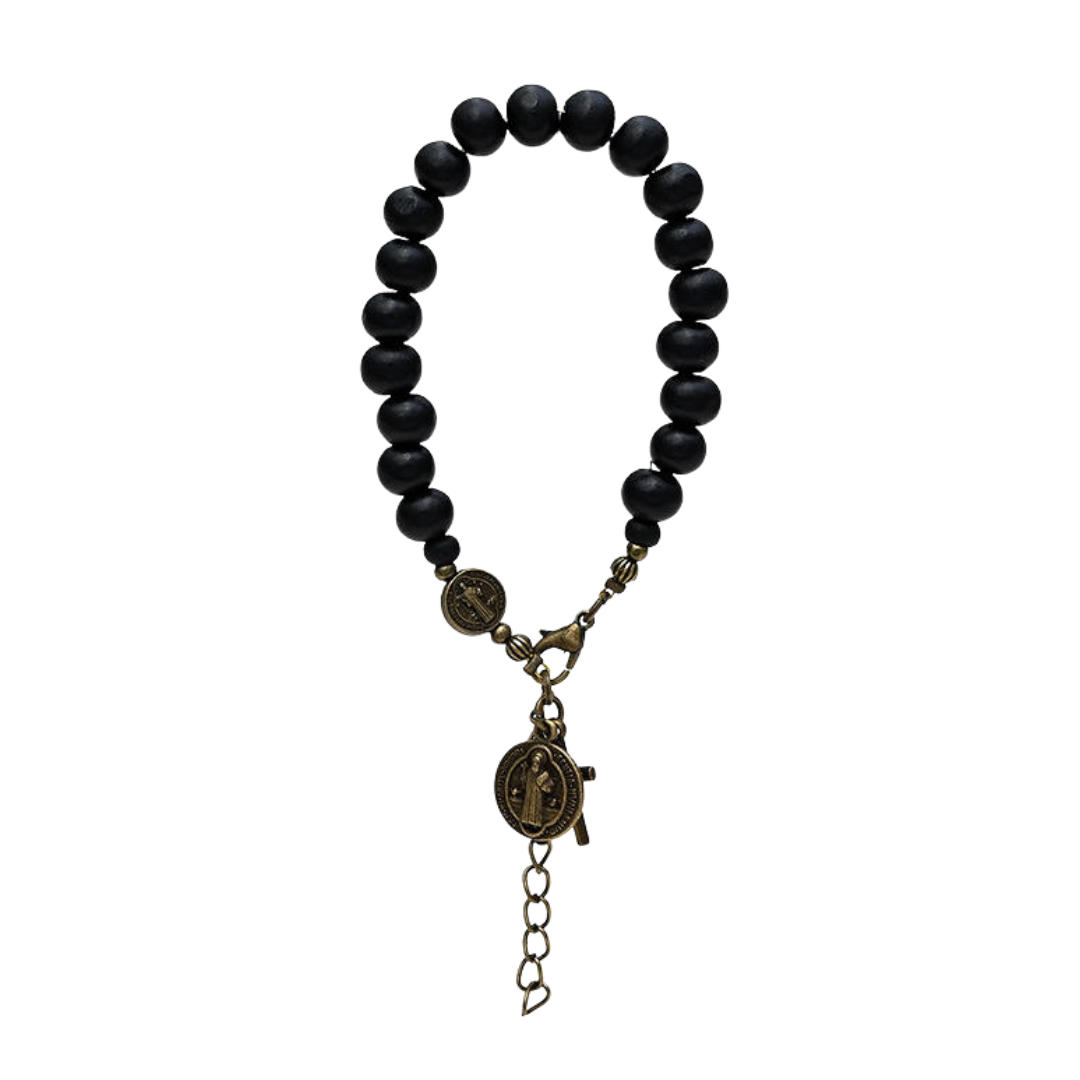 Saint Benedict Black Wooden Bead Bracelet