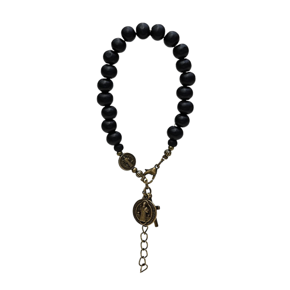Saint Benedict Black Wooden Bead Bracelet