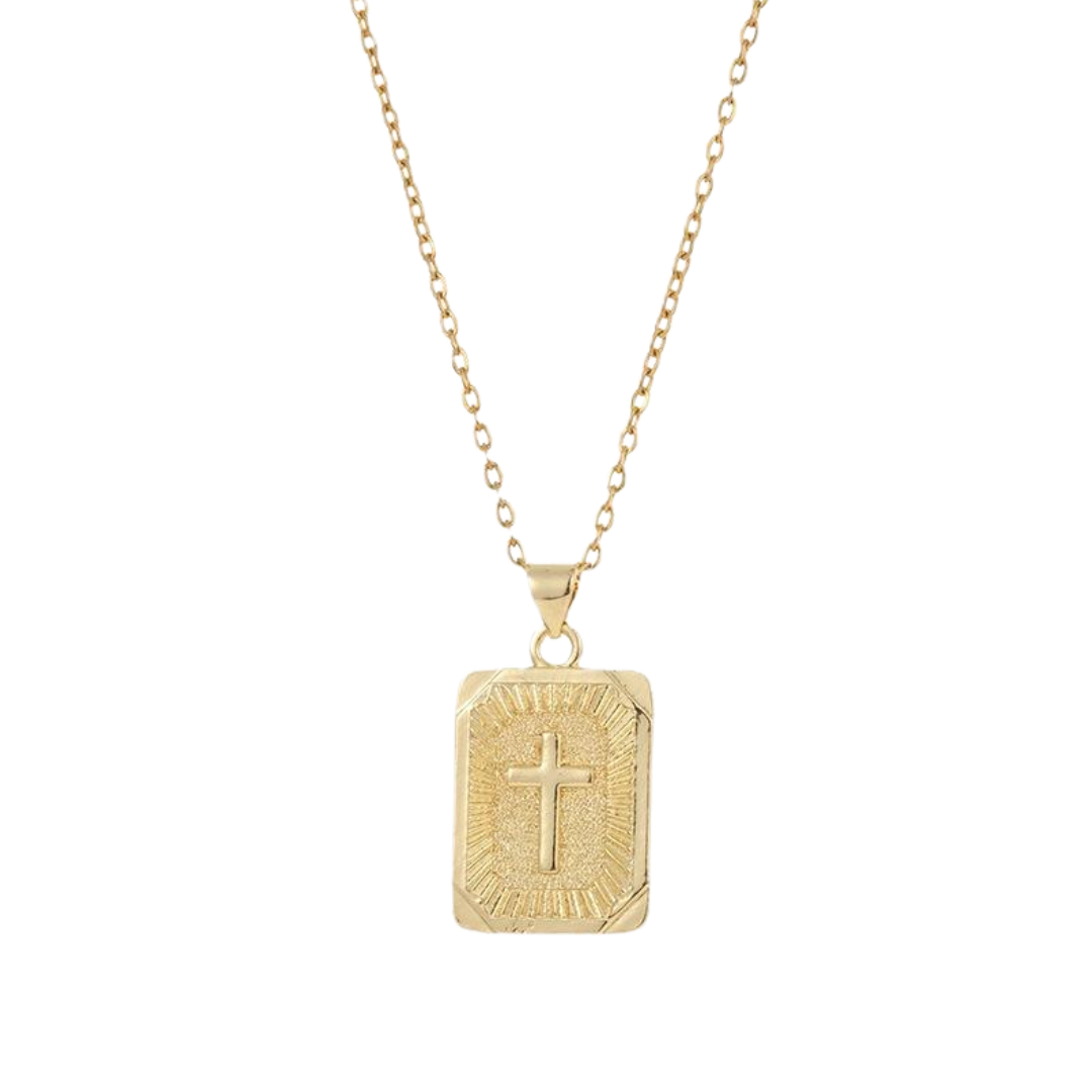 Rectangular Crucifix Pendant Necklace – Gold Plated Copper Alloy (45cm chain)