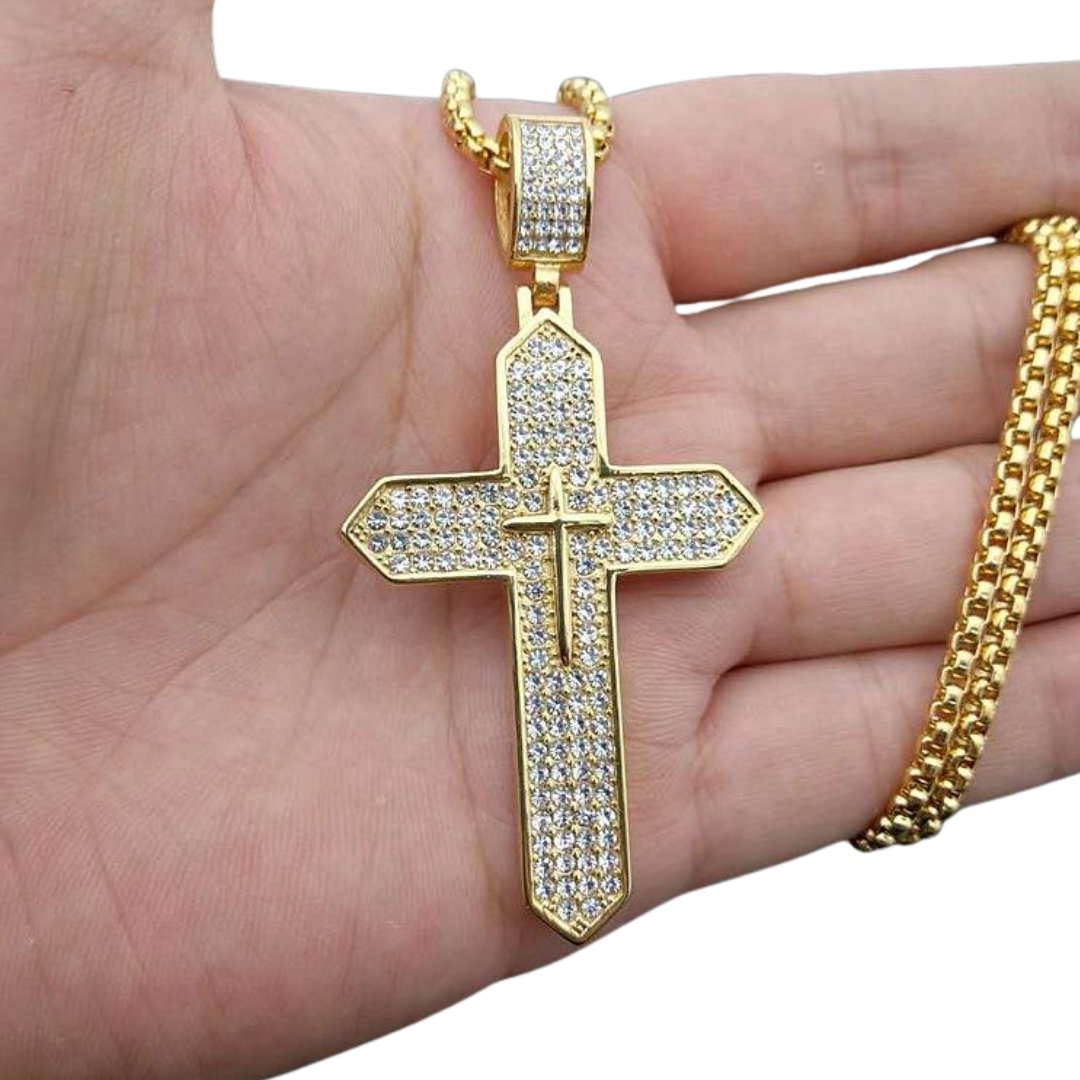 Stainless Steel Crucifix Pendant Necklace – 18K Gold Plated (2 Sizes Available)