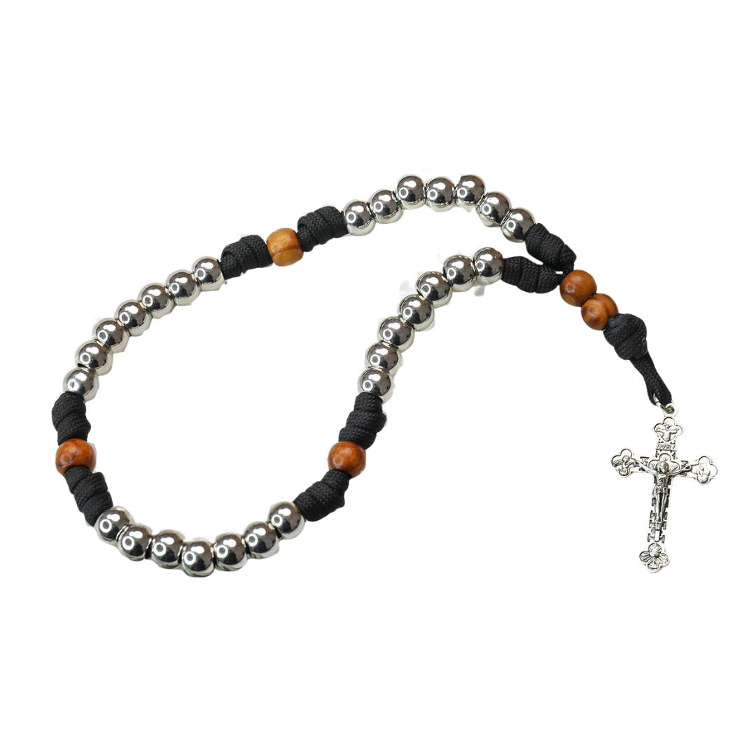 Black Cord Rosary with Silver Crucifix