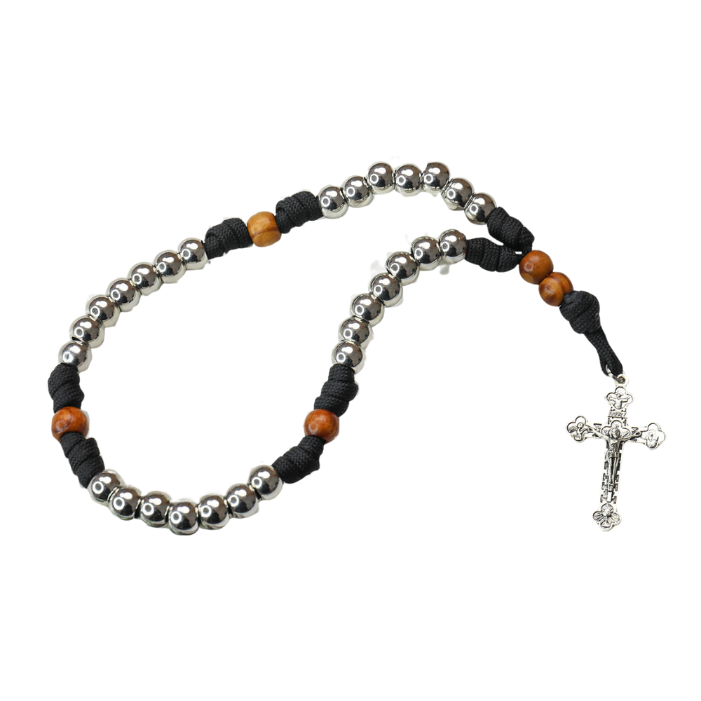 Black Cord Rosary with Silver Crucifix