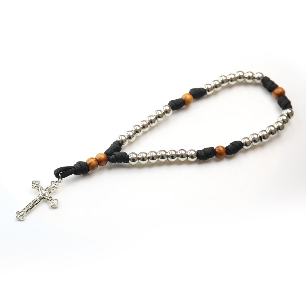 Black Cord Rosary with Silver Crucifix