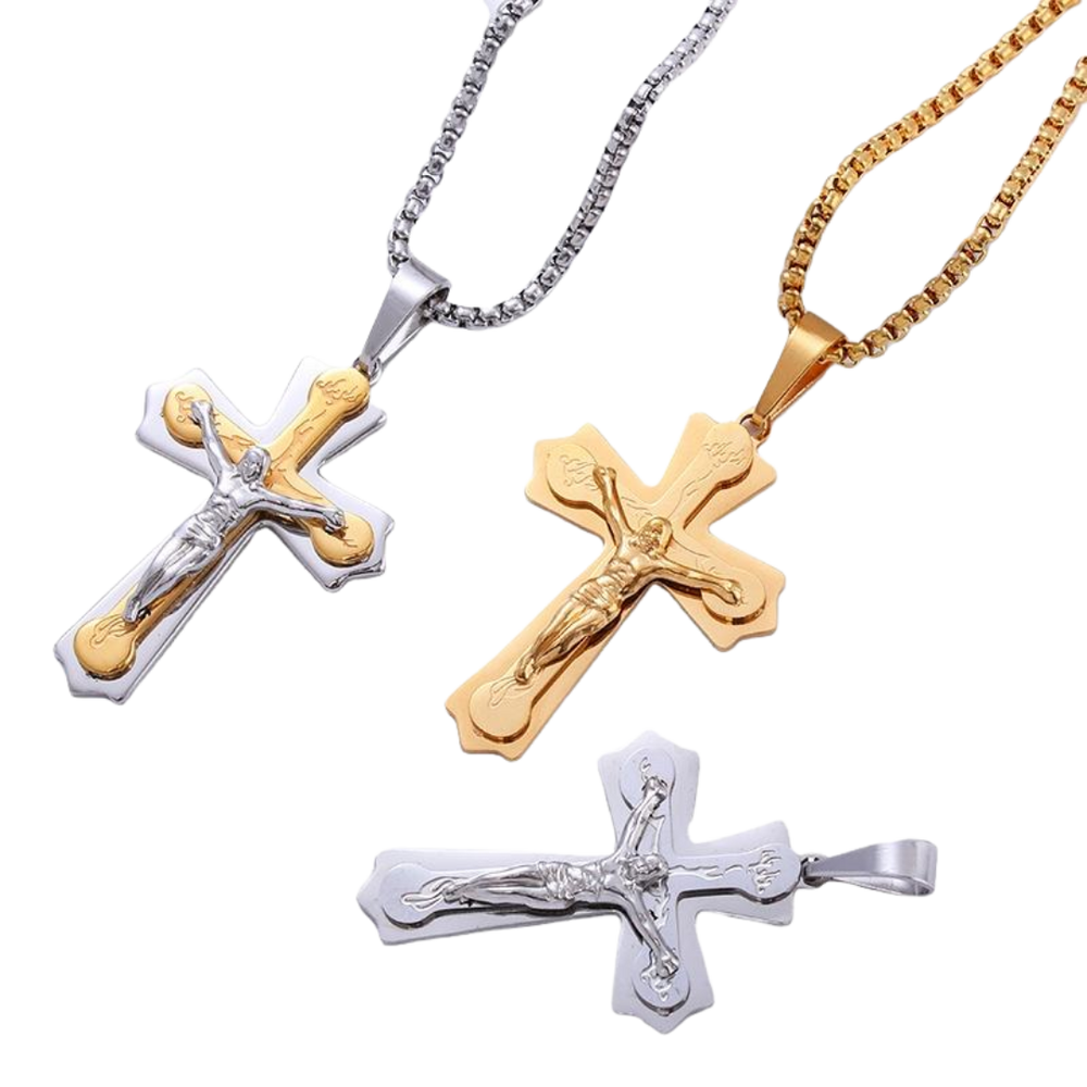 Jesus Crucifix Pendant Necklace – 18K Gold Plated, Silver Plated & Dual-Tone Designs (60cm chain)