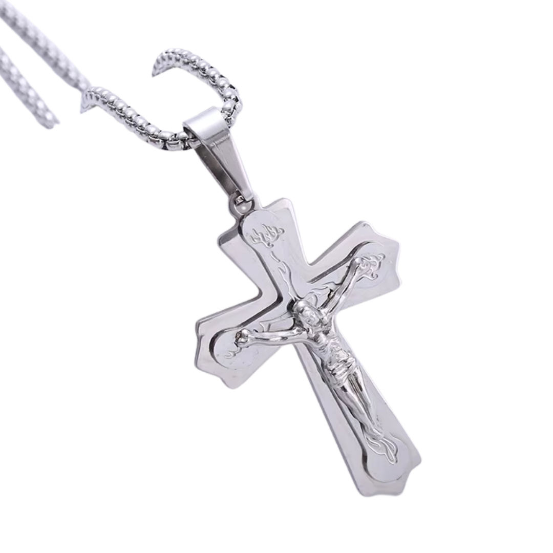 Jesus Crucifix Pendant Necklace – 18K Gold Plated, Silver Plated & Dual-Tone Designs (60cm chain)