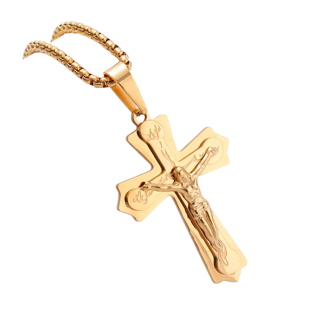 Jesus Crucifix Pendant Necklace – 18K Gold Plated, Silver Plated & Dual-Tone Designs (60cm chain)