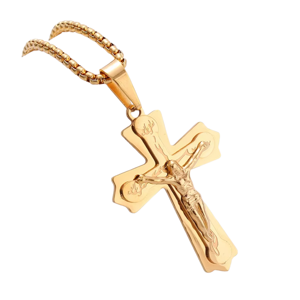 Jesus Crucifix Pendant Necklace – 18K Gold Plated, Silver Plated & Dual-Tone Designs (60cm chain)