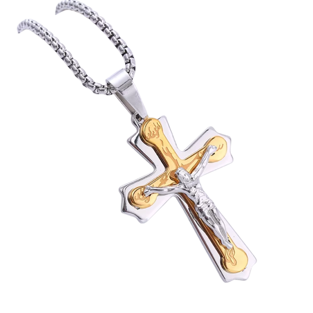 Jesus Crucifix Pendant Necklace – 18K Gold Plated, Silver Plated & Dual-Tone Designs (60cm chain)