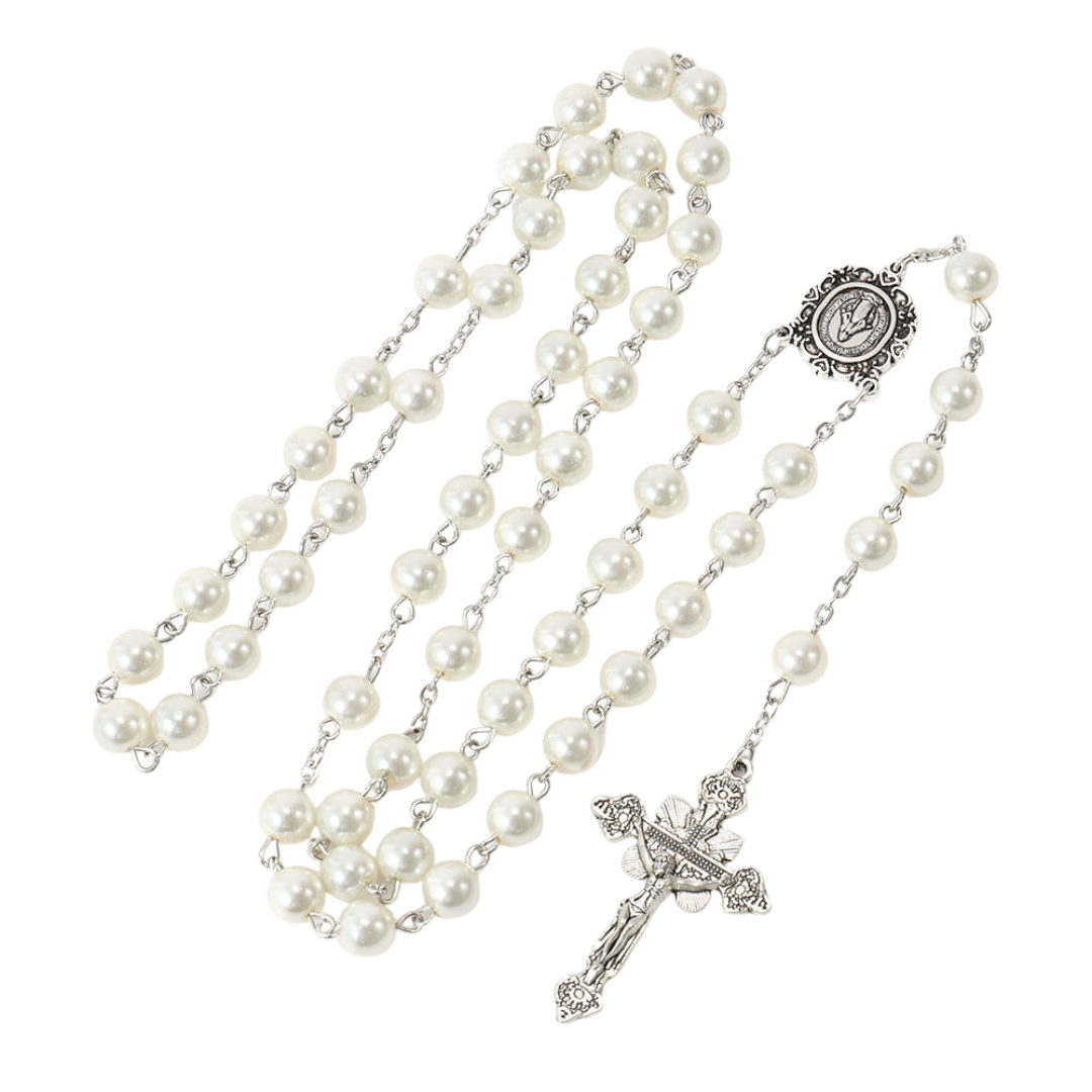 Handmade White Glass Pearl Bead Rosary