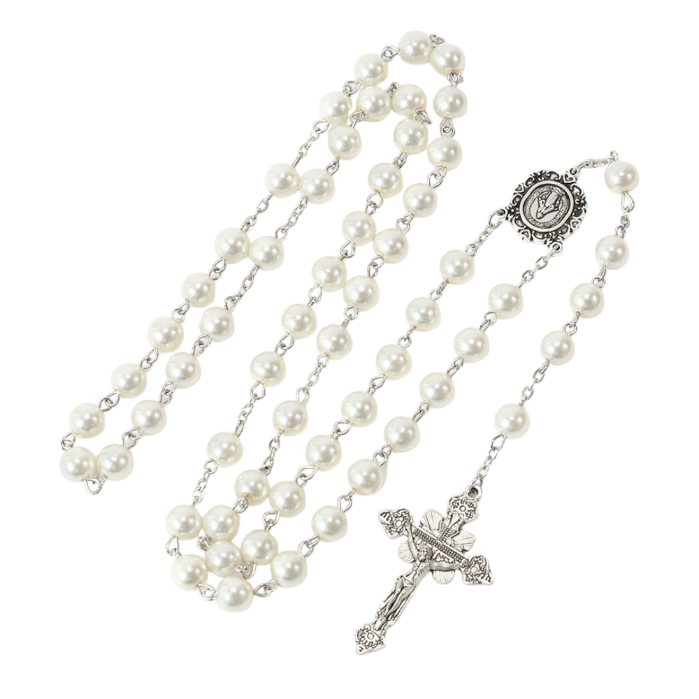 Handmade White Glass Pearl Bead Rosary