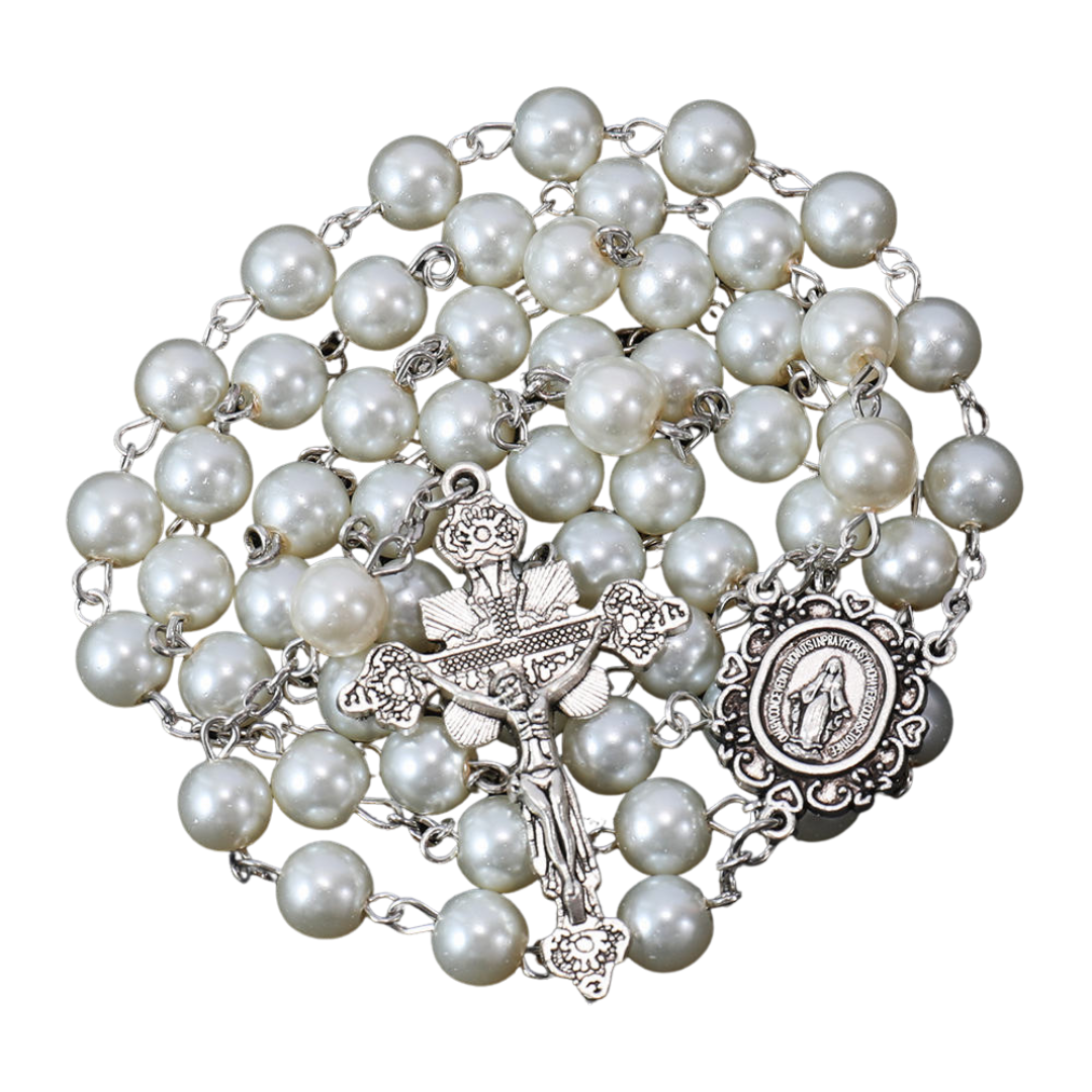 Handmade White Glass Pearl Bead Rosary