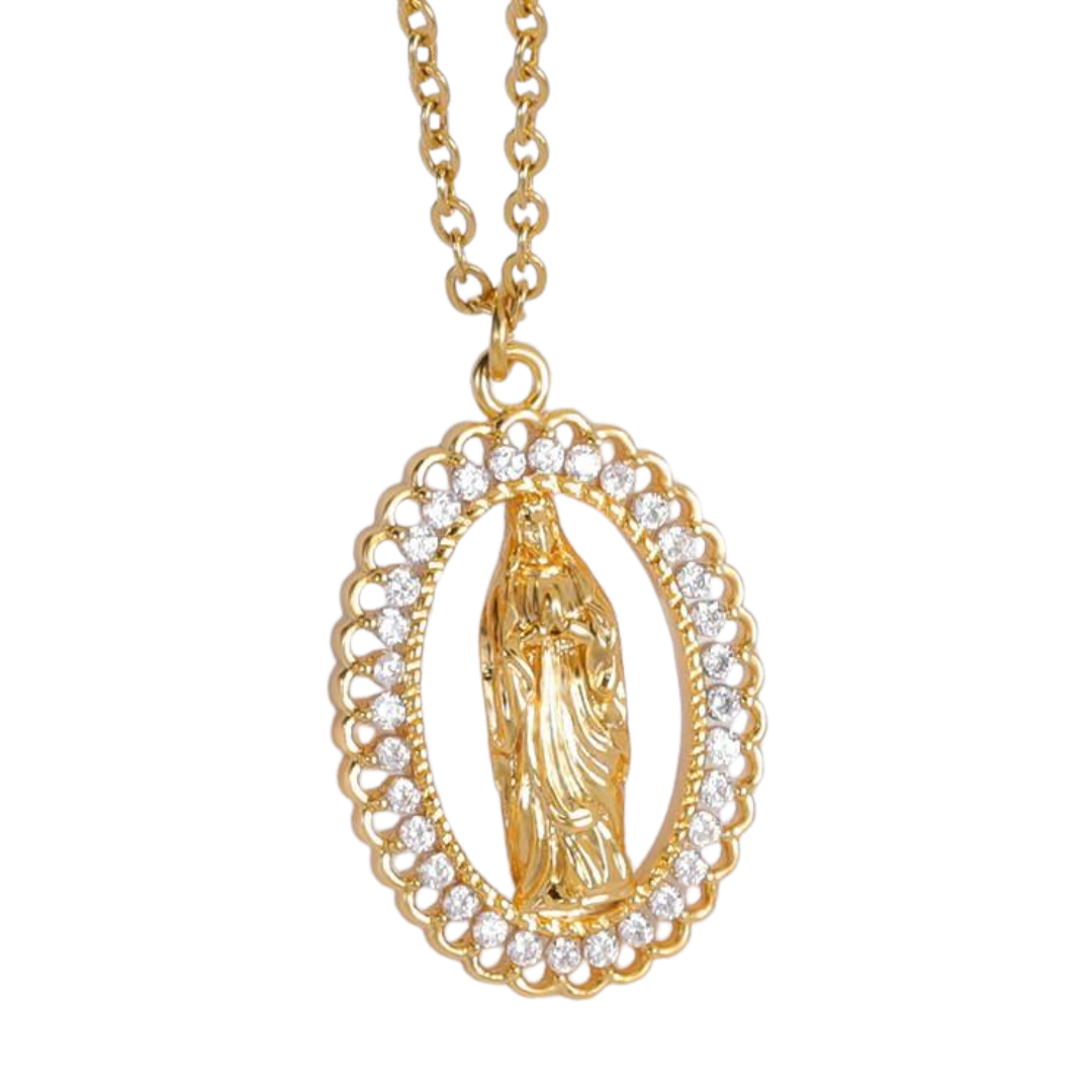 Virgin Mary Medal Necklace – Brass with 18K Gold Plating (45cm chain)