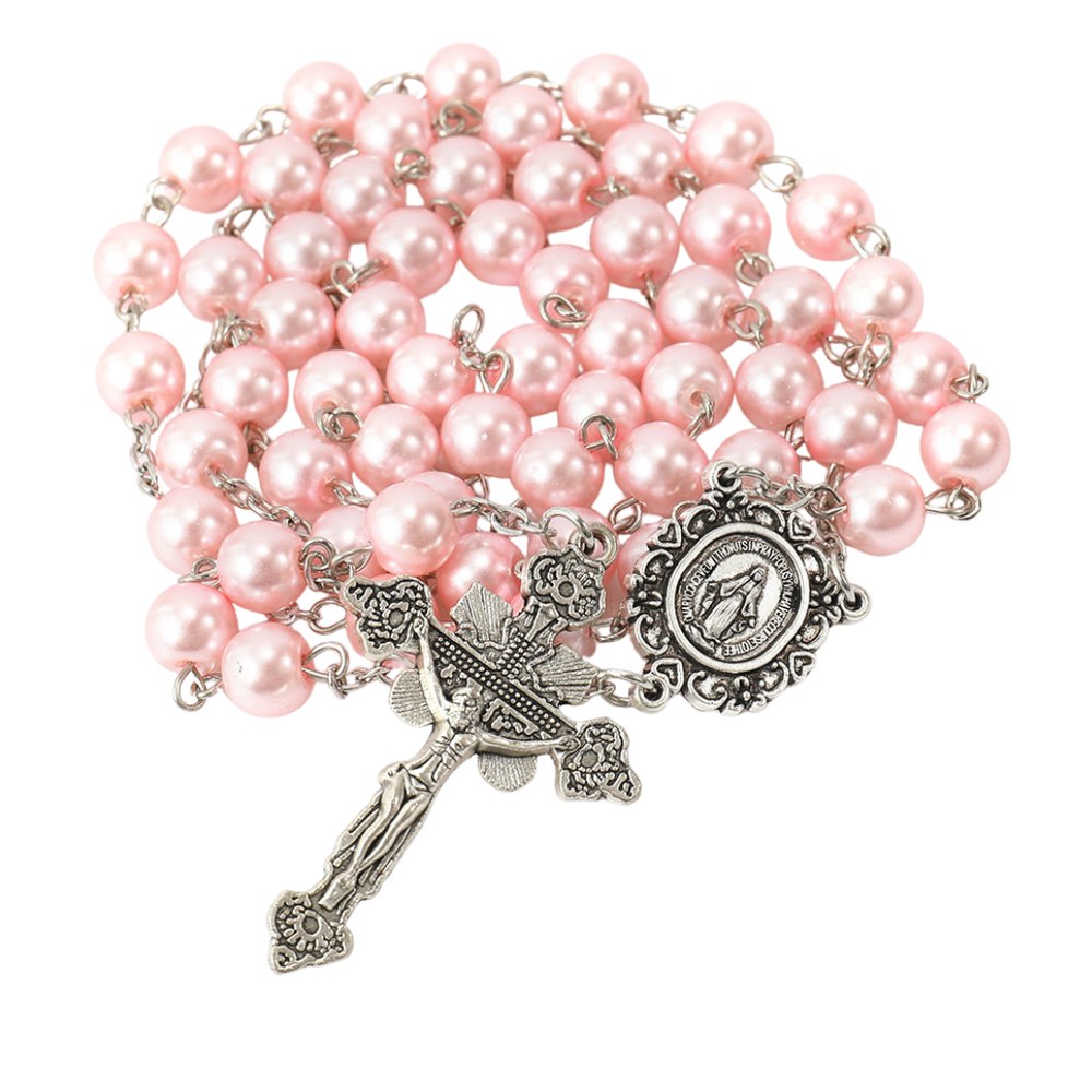 Pink Glass Pearl Bead Rosary