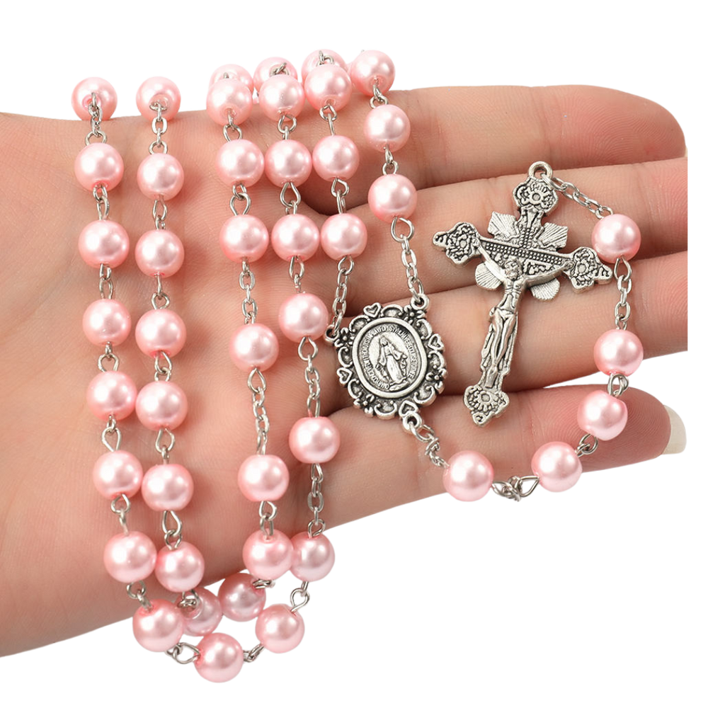 Pink Glass Pearl Bead Rosary