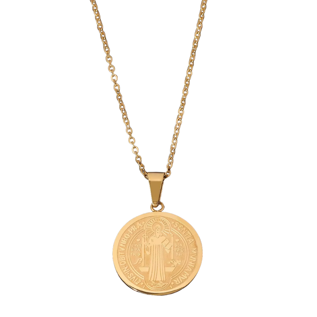 Men’s Saint Benedict Medal Necklace – Gold and Silver plating (50cm chain)