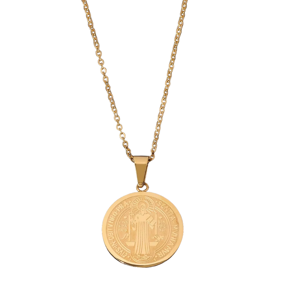 Men’s Saint Benedict Medal Necklace – Gold and Silver plating (50cm chain)