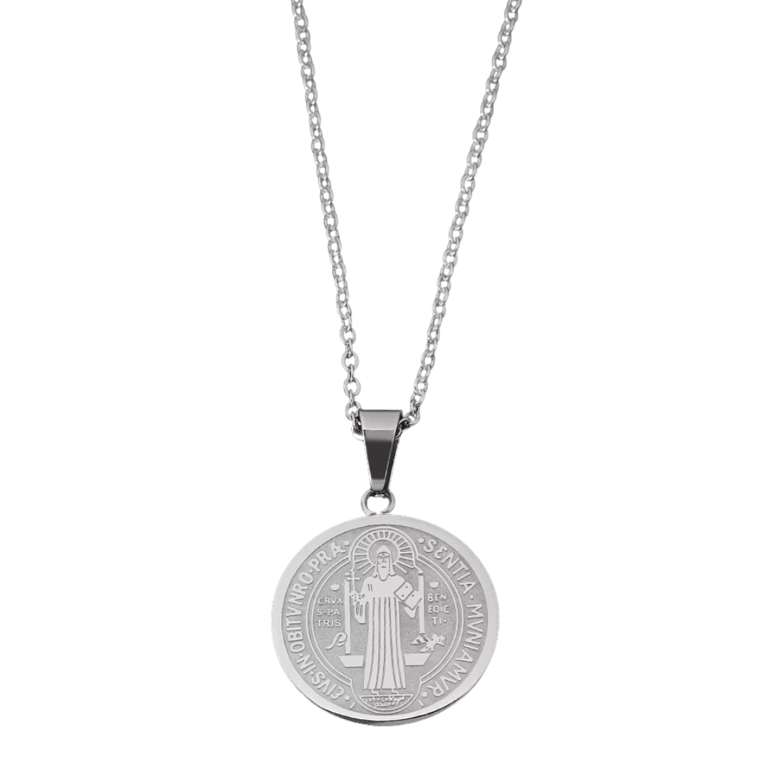 Men’s Saint Benedict Medal Necklace – Gold and Silver plating (50cm chain)