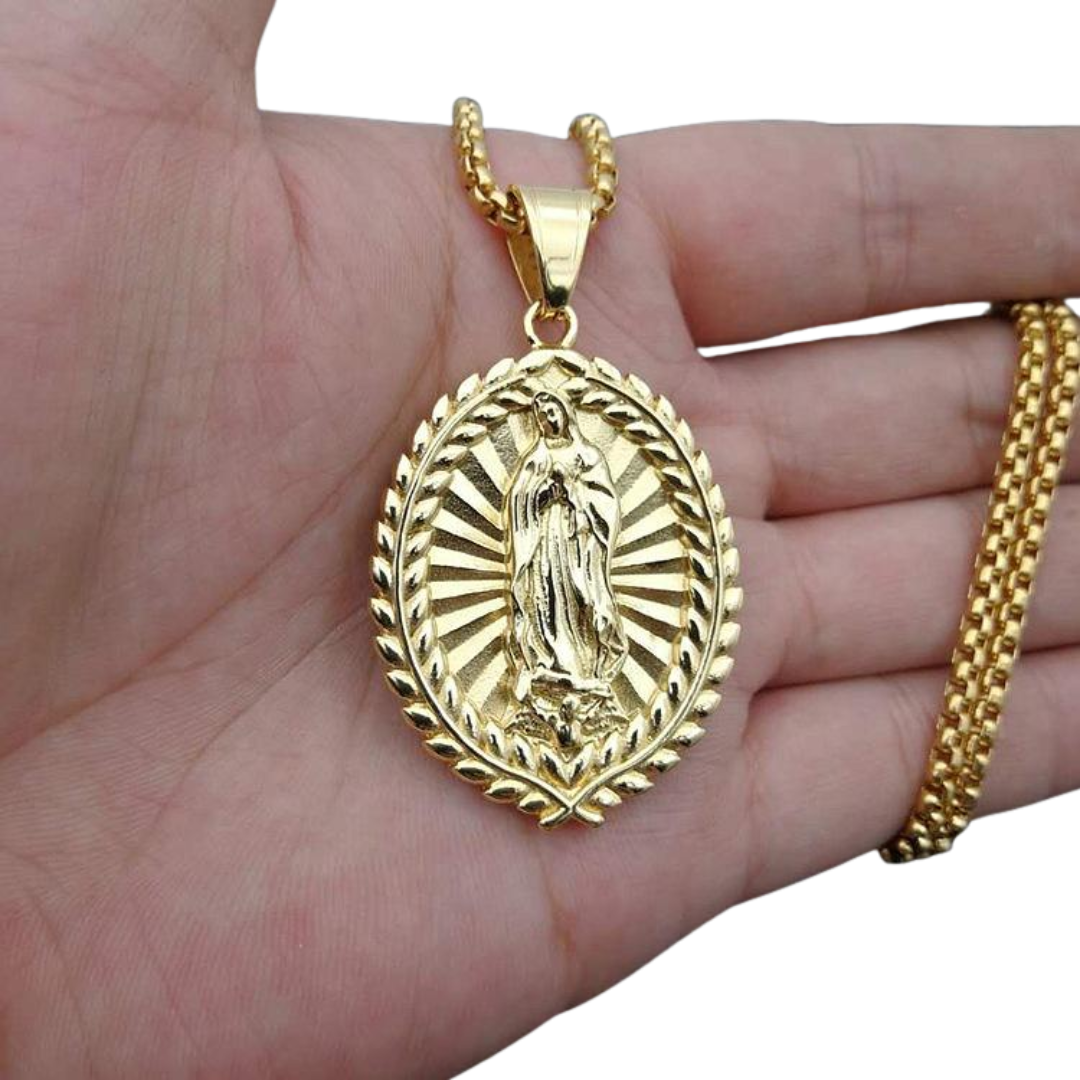 Virgin Mary Medal Necklace – Gold Plated Stainless Steel (61cm chain)