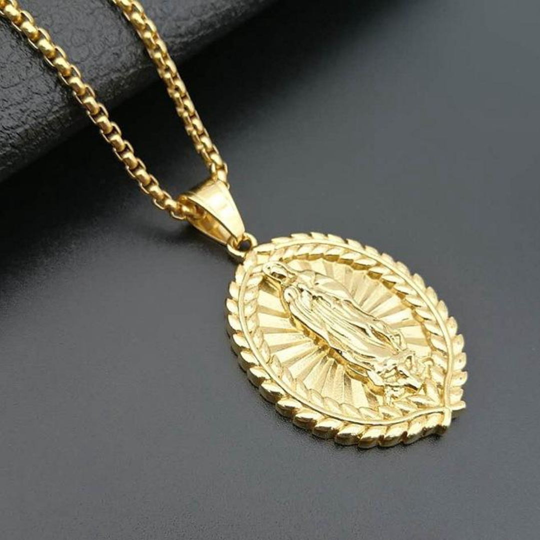 Virgin Mary Medal Necklace – Gold Plated Stainless Steel (61cm chain)