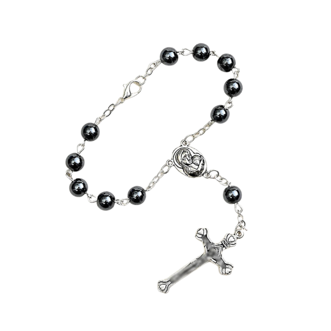 Hematite Decade Rosary with Holy Mary Medal