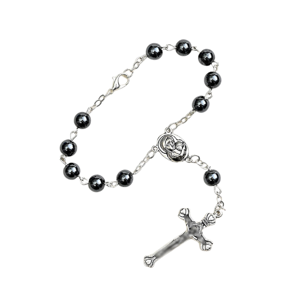 Hematite Decade Rosary with Holy Mary Medal