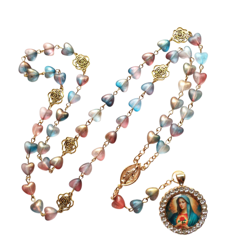 Heart Bead Rosary with Virgin Mary Medal