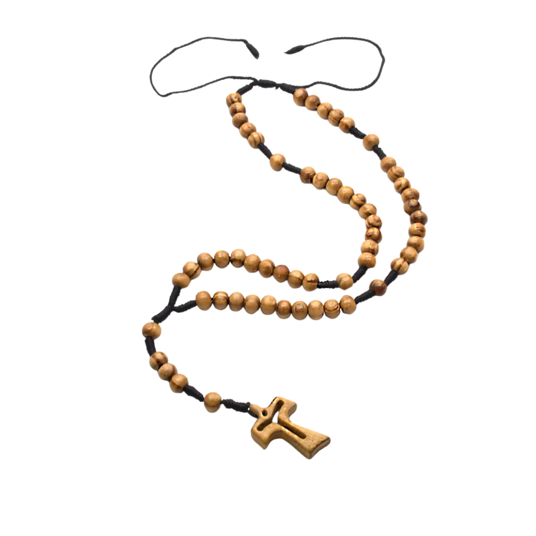 Olive Wood Rosary with Tau Crucifix