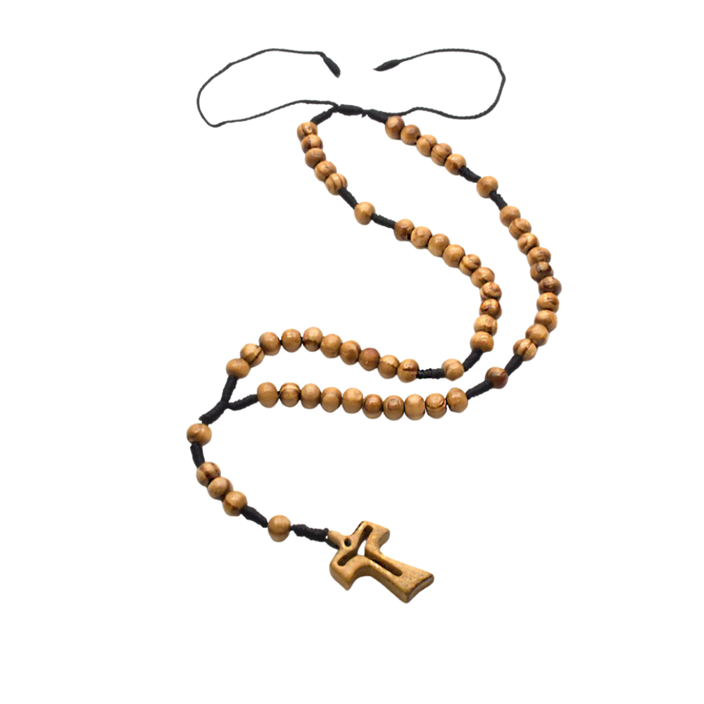 Olive Wood Rosary with Tau Crucifix