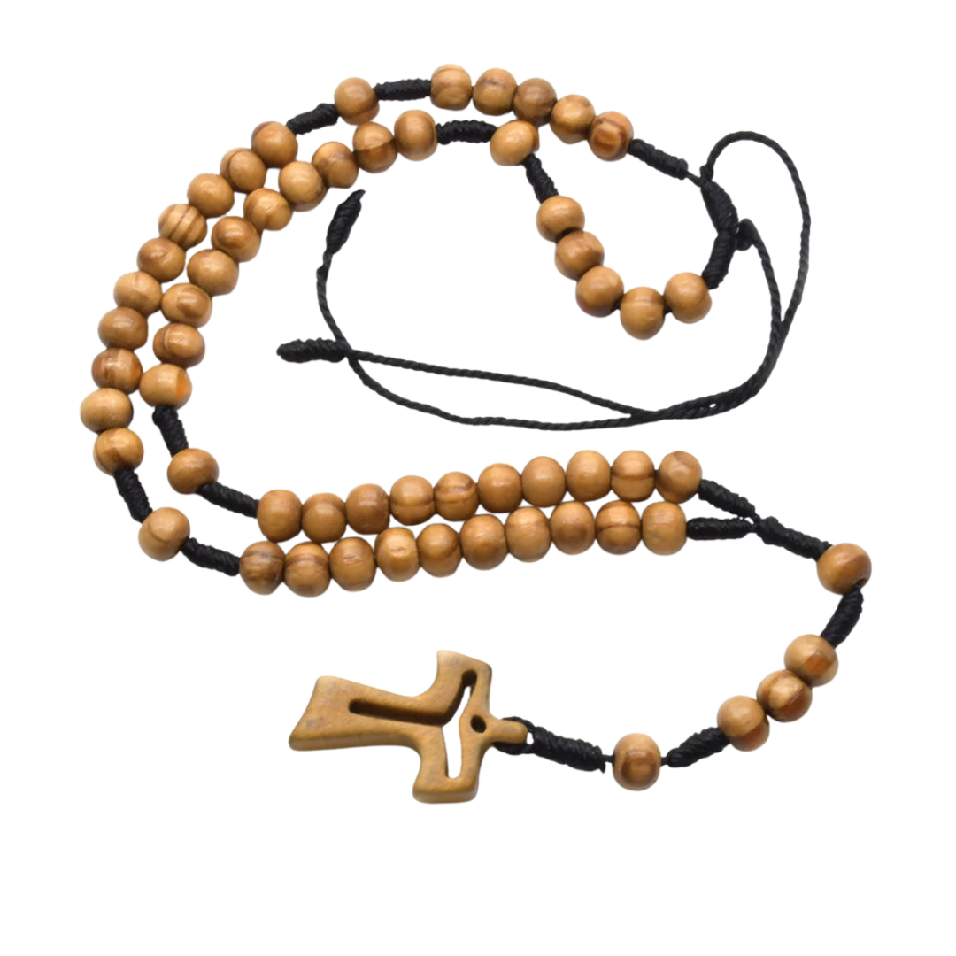 Olive Wood Rosary with Tau Crucifix