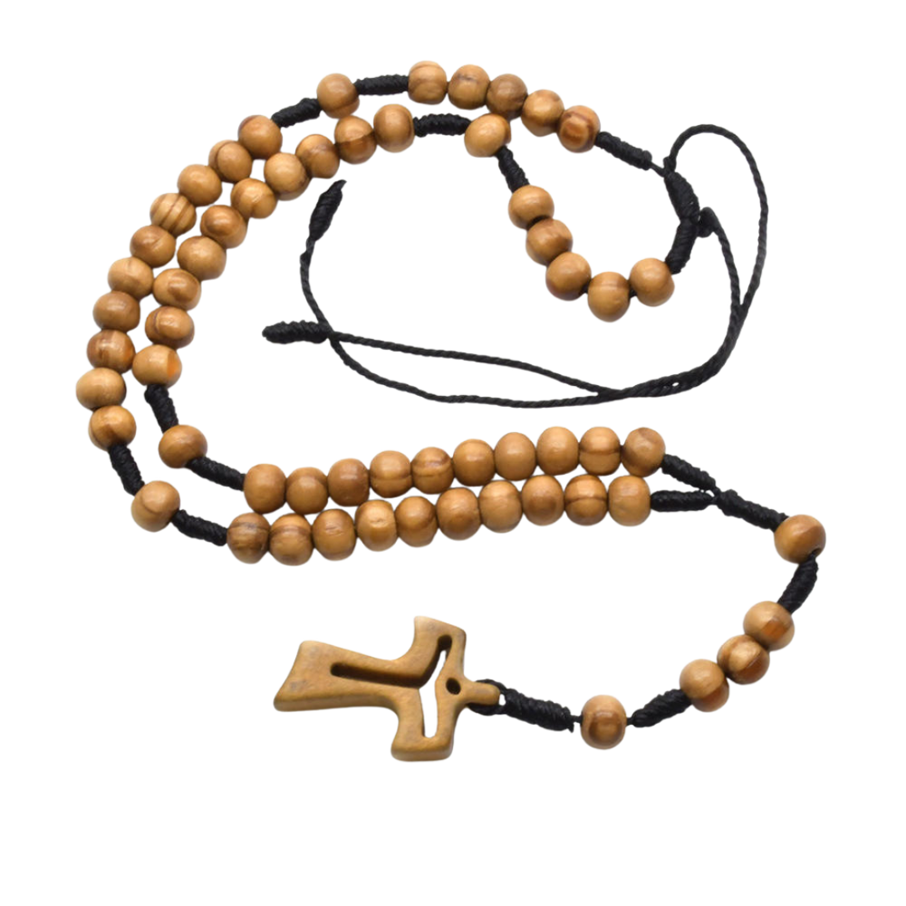 Olive Wood Rosary with Tau Crucifix