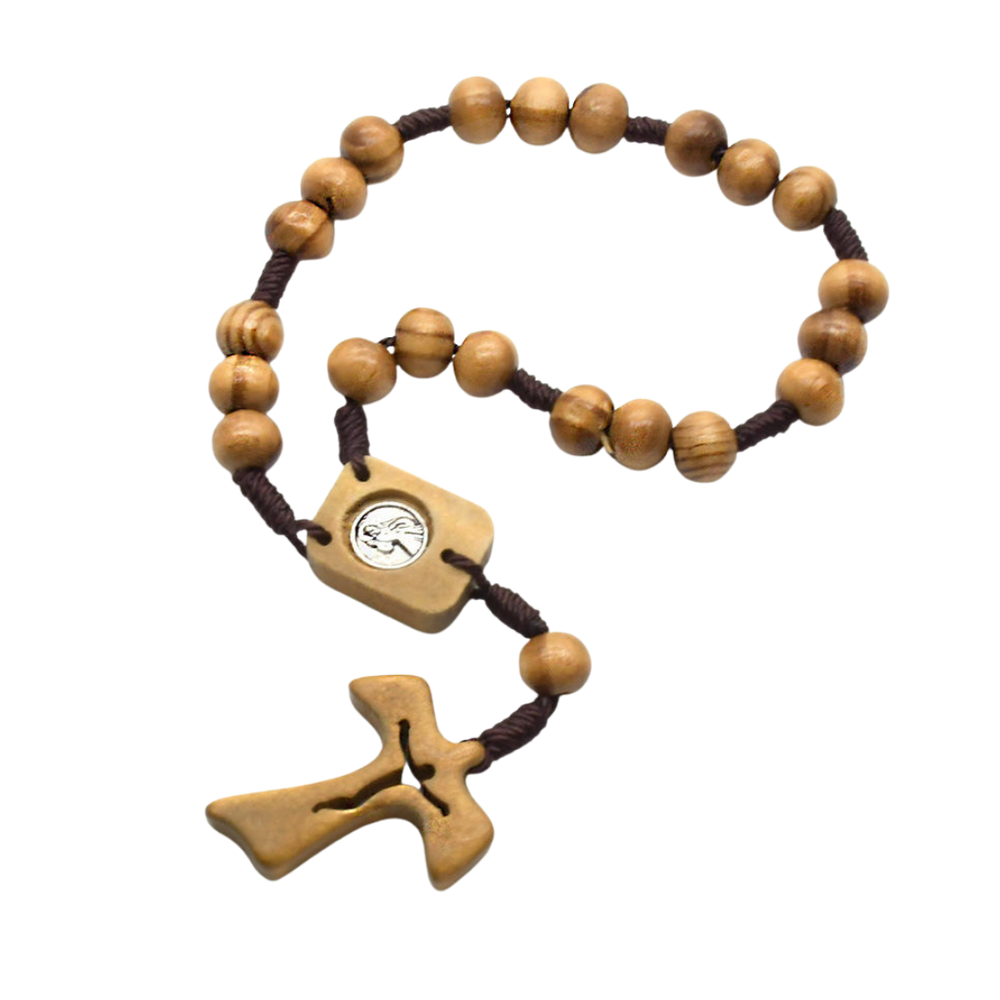 Olive Wood Auto Rosary with Tau Crucifix