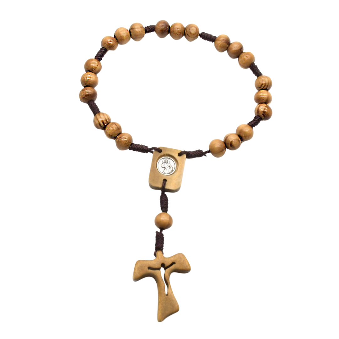 Olive Wood Auto Rosary with Tau Crucifix
