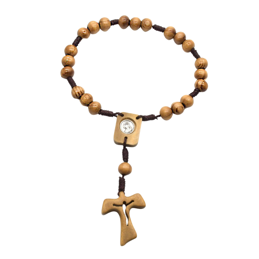 Olive Wood Auto Rosary with Tau Crucifix