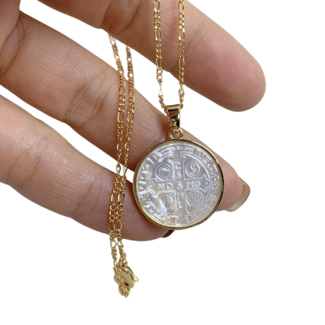 Saint Benedict Medal Necklace - Stainless steel with 18K Gold-Plated (45cm chain)