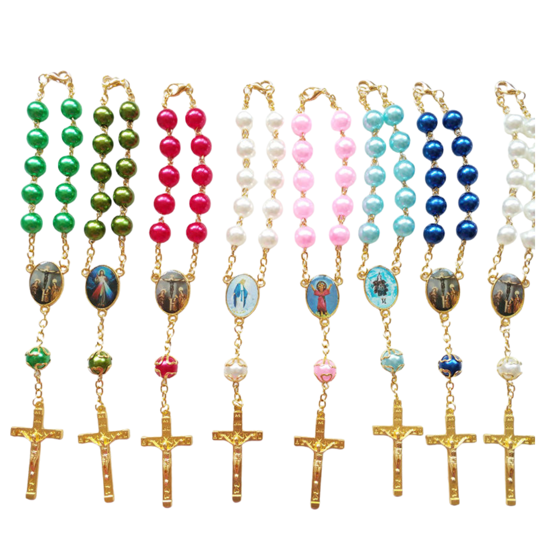 Pearl Decade Rosary Bracelet with Gold-Tone Crucifix