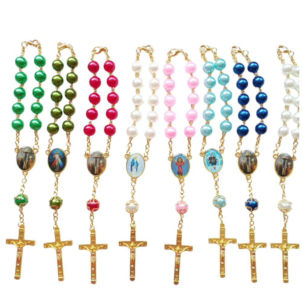 Pearl Decade Rosary Bracelet with Gold-Tone Crucifix