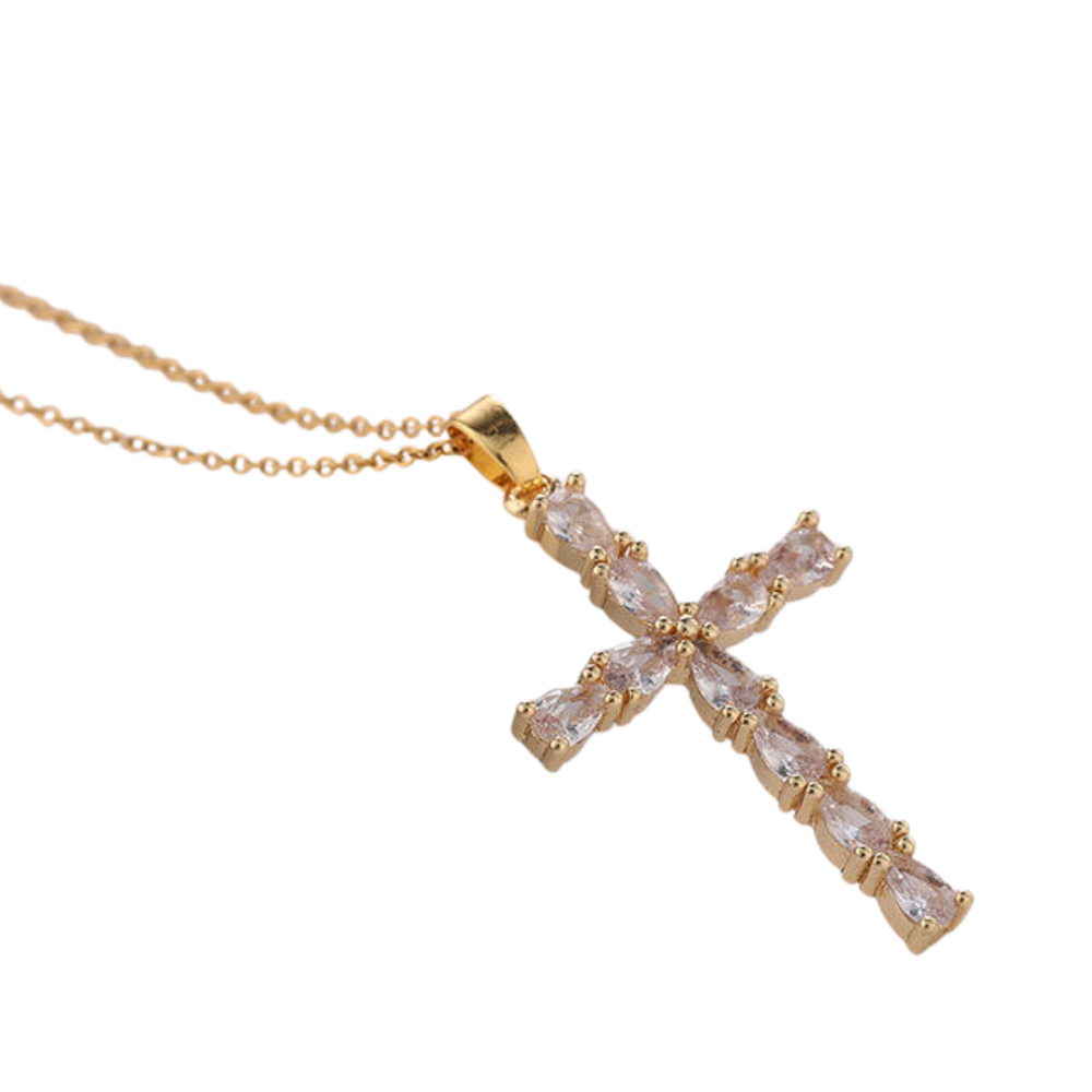 24K Gold-Plated Clear Gemstone Crucifix Necklace (41cm chain)