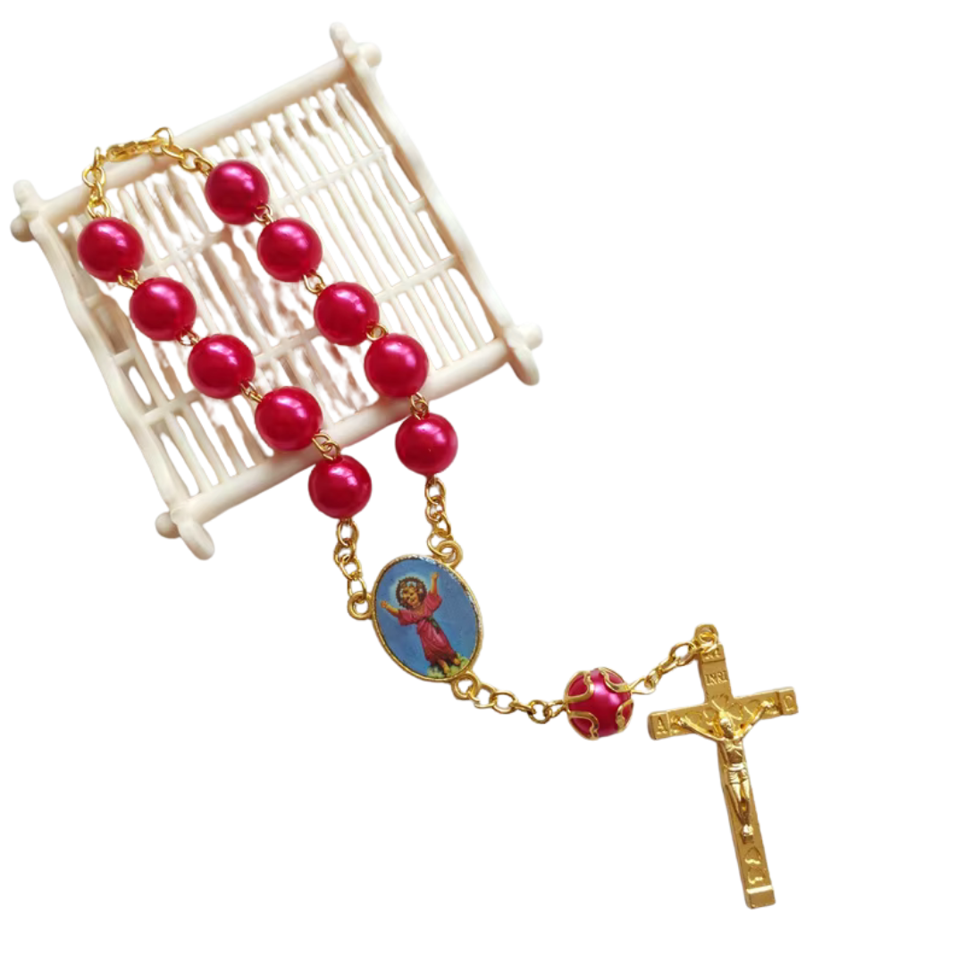 Pearl Decade Rosary Bracelet with Gold-Tone Crucifix